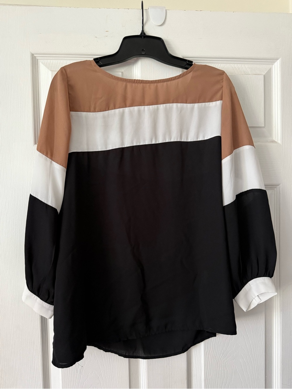 Colorblock Blouse - Black, White & Tan